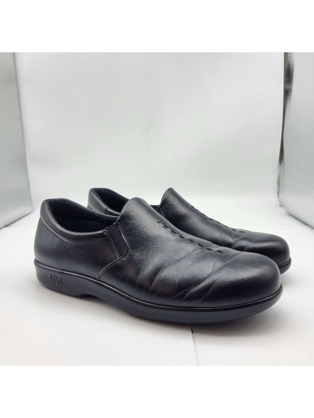 Sas Viva Women Sz 10 M Black Leather Round Toe Casual Slip On Walking Shoes